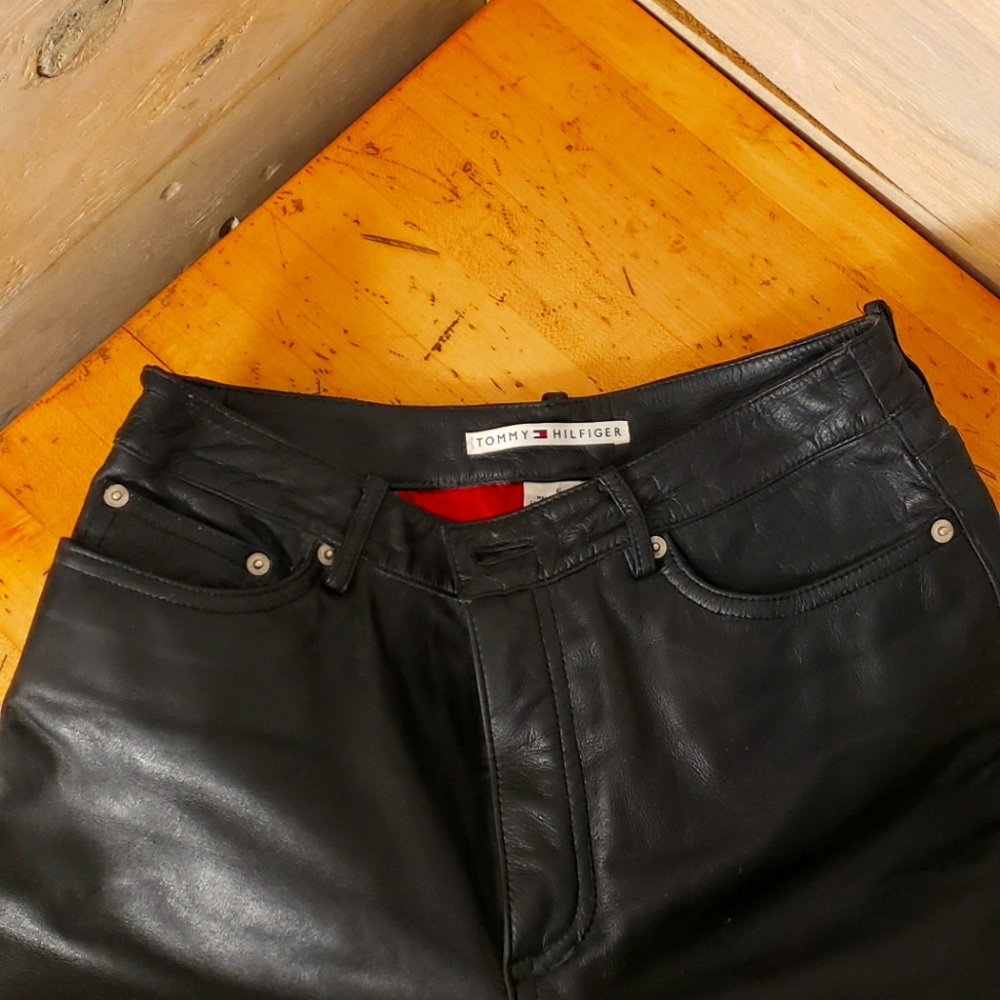 Leather Tommy Hilfiger black trouser pants